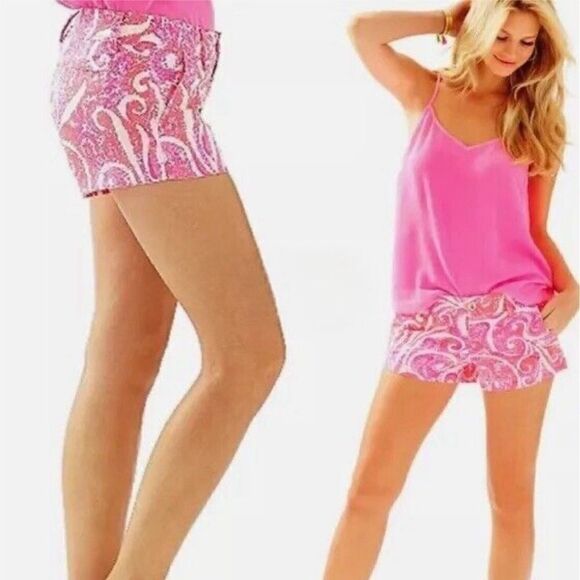 Lilly Pulitzer Pink Pout Paisley Walsh Shorts - Picture 1 of 9